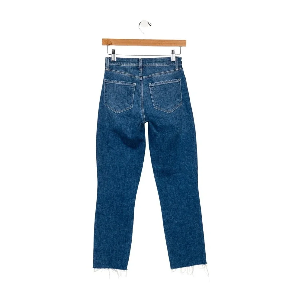 L'AGENCE Sada Cropped Slim Straight Jeans in Toledo Blue 24 French Girl Off Duty
